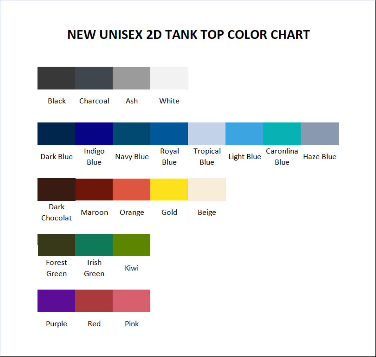 tank top color chart - Shrek Stuff